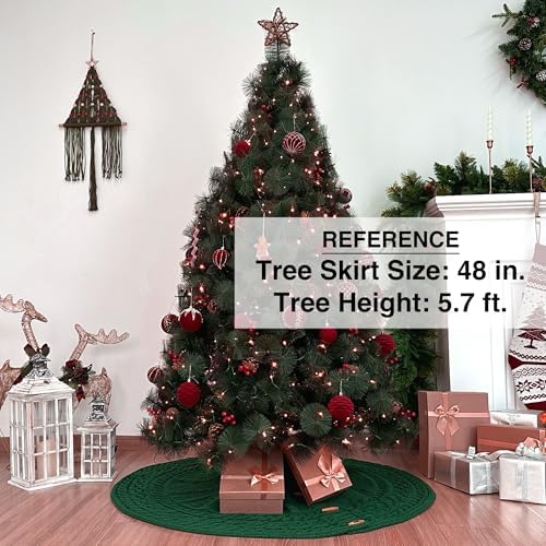 48-Inch Cable Sweater Knit Christmas Tree Skirt with Wooden Toggles, Forest Green - Image 3