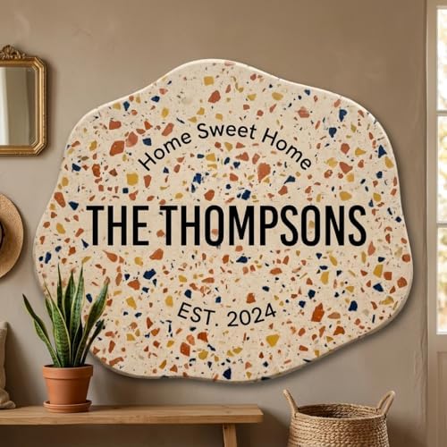 Custom Family Name Sign & Personalized Welcome Wall Decor – 20 Unique Faux Textures – UV Printed Lightweight MDF Plaque for Home Entryway & Gifts (The Modern Terrazzo) - Image 2