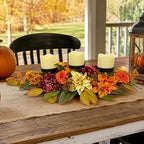 25 Inch Fall 3 Candle Holder Centerpiece with Dahlias and Mums - Image 6