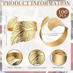 Bokon 100 Pcs Gold Napkin Rings, Metal Leaf Shaped Holders for Wedding - Image 2