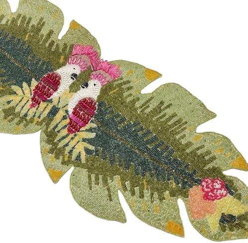 Enliven Handmade Beaded Table Runner, 13x36 Inches Lightweight Decorative Table Runner, Perfect for Dining/Wedding/Party/Everyday Use & Easy to Clean, Leaf, Flower, Bird Elegant Beaded Runner by Enliven