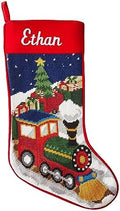 Let's Make Memories Personalized Needlepoint Christmas Stocking - Embroidered Family Stockings - Old-Fashioned Christmas Décor - Mantel Décor - 8"x17" - Customized Embroidered Name - Train by LetsMakeMemories