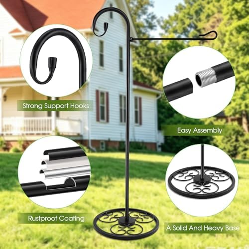 53" Heavy Duty Garden Flag Stand & Shepherds Hook, Scrollwork Anti-Tip Base - Image 2