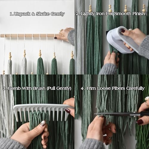Macrame Wall Hanging Large Geometric Handmade Beaded Tassel Decor 39"W*45"L - Image 2