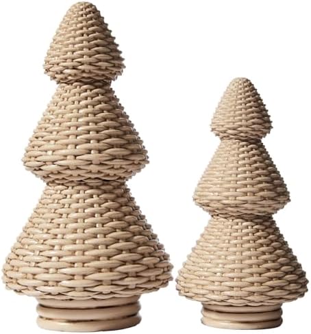 DN DECONATION Brown Christmas Tree Figurines, Natural Rattan Style Decor by DNDECONATION