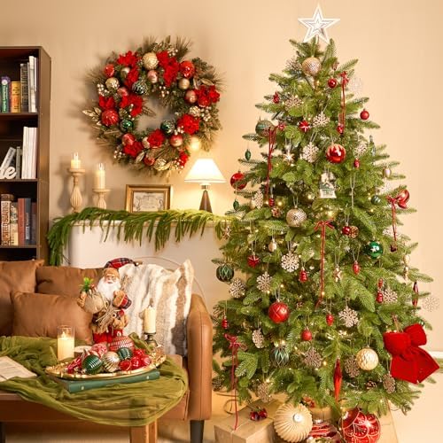 JORNOY 106Pcs Christmas Ornaments Set, Shatterproof Assorted Hanging Baubles Decorations Bulk for Christmas Tree Decorations Home Holiday Party Decor, Red & Green & Gold - Image 5