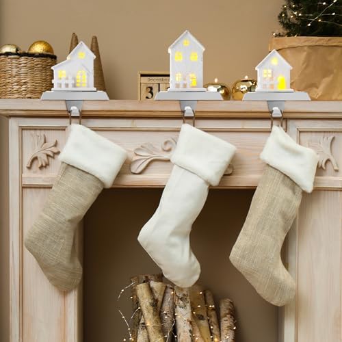 MorningRo 4 Pcs Christmas Village Stocking Holder for Mantle LED Christmas Village House Stocking Hook Set Fireplace Stand Hanger for Xmas Holiday Counter Window Decoration - Image 4