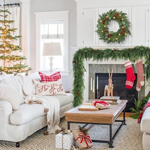 Christmas Wreath with Lights 24 Inch Real Touch Pine Wreath with Red Berries/Pine Cone Prelit Christmas Wreaths for Front Door Outdoor Christmas Decorations Winter Wreath for Windows Indoor Holiday - Image 5
