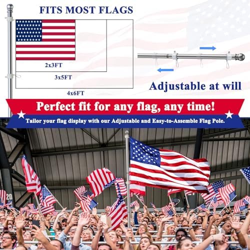 PHITRIC Flag Pole Kit, Tangle Free Spinning Stainless Steel Rustproof Flagpole for 3x5 Sports Fan Outdoor Flags for Outside House (Silver, 6FT, with Bracket) - Image 4