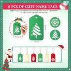 Christmas Stockings with Name Tags, Green Burgundy White, 6 Pcs - Image 3
