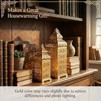 Vela Lanterns Decorative Indoor Moroccan Candle Holders, Gold, Set of 2 - Image 5