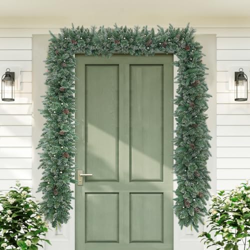 9FT Prelit Christmas Garland Decorations 50 led Snow Christmas Garland with Lights Battery Operated with Timer for Outdoor Indoor, Home Decoration Mantle Stairs Railing Fireplace Outdoor Indoor Door - Image 5
