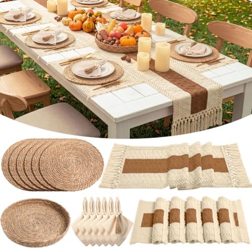 6 Sets Dining Table Decoration Boho Placemat, Caramel, 12x72 by Gandeer