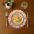 Ridhi Floral Block Print Round Placemats 15" in, Set of 4, Pistachio Green - Image 2