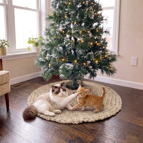 Shappy Khaki 36 Inch Chunky Knit Christmas Tree Skirt Crochet Tree Skirt - Image 5