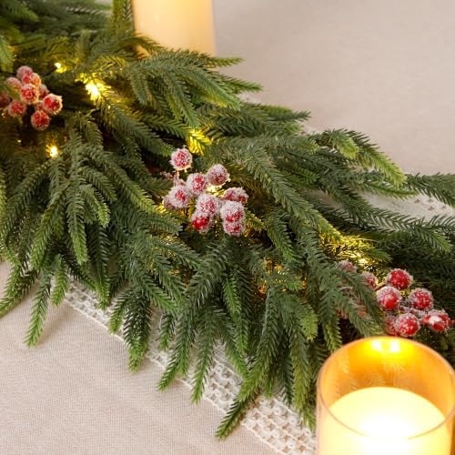 6FT Soft Touch Artificial Norfolk Pine Christmas Garland with Timer Lights - Image 3