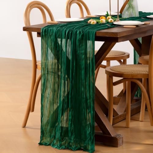 Emerald Green Cheesecloth Table Runner Boho Wrinkled Gauze Table Runners - Image 3