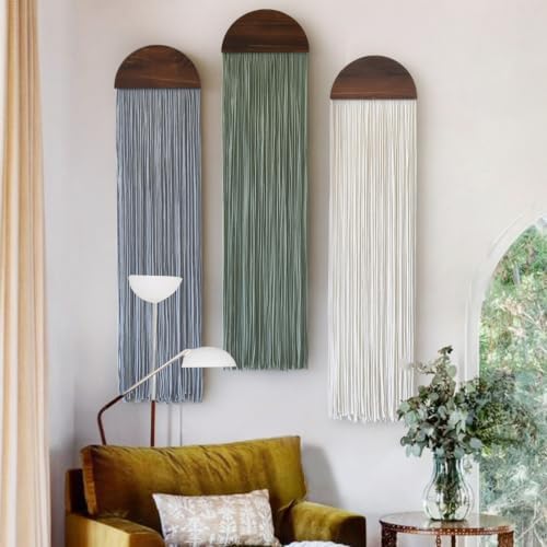 3pcs Macrame Wall Hanging Wood Arch Tassel Wall Decor 10" W*40" L by FLBER
