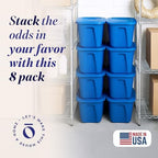 HOMZ 8-Pack Durable Molded Bin, Plastic Storage Containers w/Lids, 10 Gallon, Blue - Stackable Organizer Totes and Boxes for Bedroom, Kitchen, and Garage Organization - Image 2
