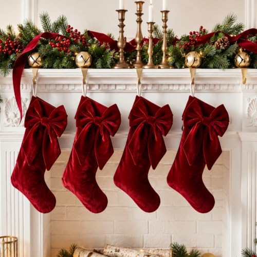 Seematn 4 Pack Burgundy Red Velvet Christmas Stockings, 18 Inch by Seematn