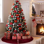 Arrowbash 48 Inch Velvet Christmas Tree Skirt Quilted Tree Skirt, Burgundy - Image 3