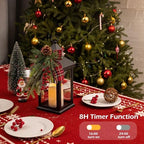 Christmas Decorative Lantern with LED Candle – Black Holiday Lantern with Pinecones, Red Bow – Battery Operated Christmas Table Centerpiece for Indoor/Outdoor Decor(1pack) - Image 4