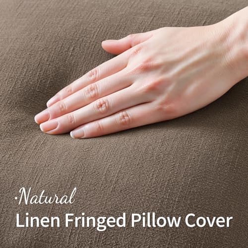 MIULEE Linen Fringe Decorative Fall Euro Pillow Covers Cocoa Brown 22x22 - Image 2