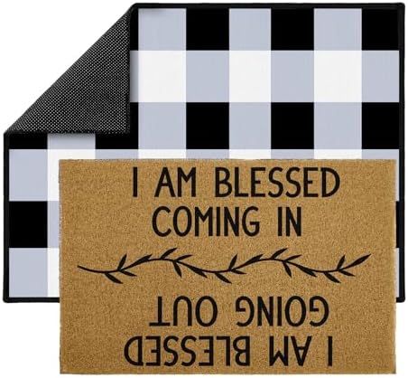 Blessed Coming & Going Layered Doormat Set, 2 Pack Indoor Entry Rugs Featuring Coir Loop Welcome Mat 40x60cm with Buffalo Plaid Crystal Velvet Base 60x80cm for Farmhouse Front Door Decor - Image 2