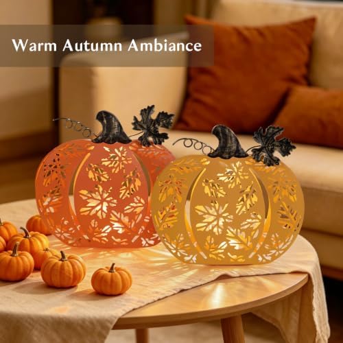 2 Pcs Fall Pumpkins Decor Lighted Metal Pumpkins for Autumn Decoration - Image 5