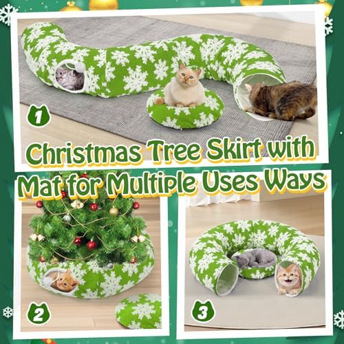 Cat Tunnel Christmas Tree Skirt for 5-7.5ft Trees - Prevent Christmas Tree Falling, Snowflake Patterns Warm Soft Cat Tube Bed with Anti-Slip Mat - Image 4