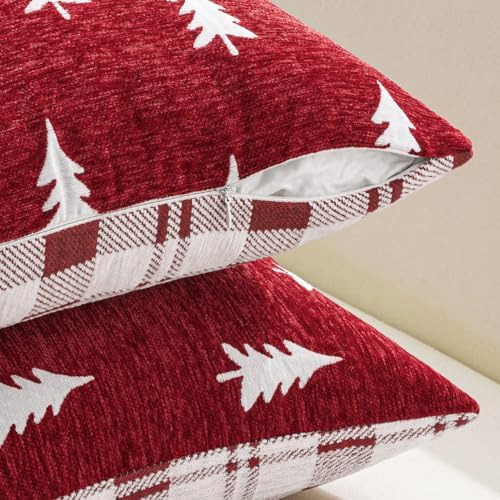 MIULEE Christmas Decorative Chenille Throw Pillow Covers, 18x18 Inch, Red White Tree, Set of 2 Cute Trees with Plaid Patterns Pillows for Sofa Couch Bedroom Chair Xmas Home Decor - Image 6