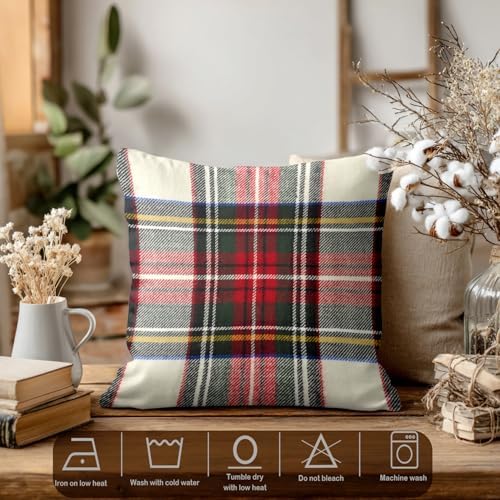 Batmerry Scottish Tartan Throw Pillow Covers, Green Wool Plaid Symmetric Square Fashion Decorative Pillow Covers Digital Printing Blended Fabric for Couch Sofa Bed Invisible Zipper 24X24 in(Set of 2) - Image 3