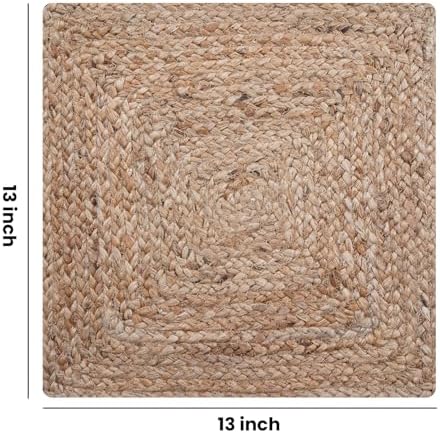 Craft Trade Braided Jute Placemats, Set of 6, 13x13 Inch Square Natural Fiber Dining Table Mats, Heat Resistant & Eco-Friendly Farmhouse Decor, Natural - Image 2