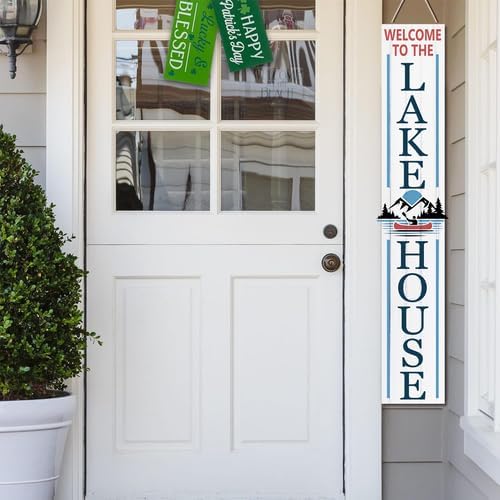 Welcome To The Lake House Porch Sign 8x48inch Farmhouse Lake Porch Leaner Decorations, Rustic Ship Welcome Decoration for Front Door Yard Deck Patio Vertical - Image 7
