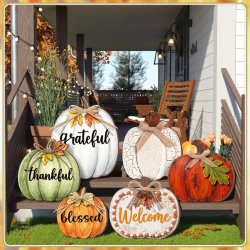 Moucuny Set of 6 Farmhouse Outdoor Fall Porch Decoration for Home, Pumpkin - Image 6