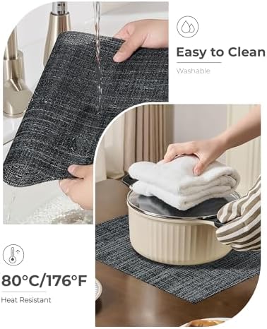 Leetaltree Black and Grey Woven Placemats Set of 12 - Heat Resistant Non-Slip Place mats for Dining Table, Washable Durable PVC Vinyl Woven Table Mats(Black & Grey, 12) - Image 6