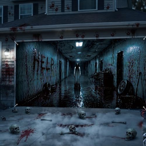 WovWeave 7 x 16 Ft Halloween Garage Door Cover Banner, Horror Basement - Image 4