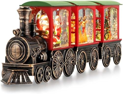 Train Snow Globe Christmas Snow Globe Lantern with Auto 6H Timer and Manual Glitter, Lighted Christmas Decorations Indoor with Santa Claus Reindeer Tree for Home Tabletop, Battery Operated by Gorrzai