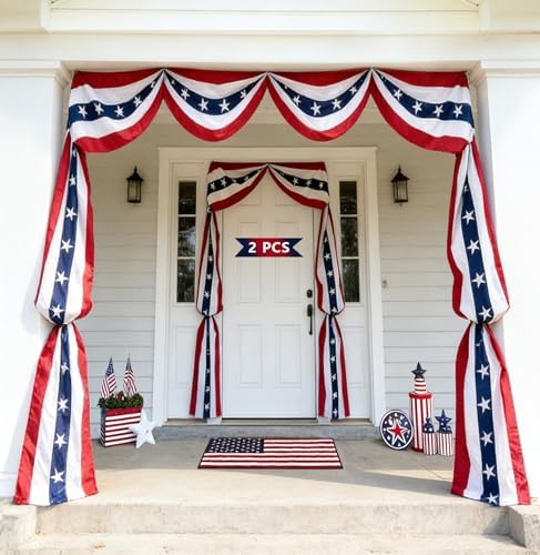 20ft 4th of July Decorations American Flag Bunting Patriotic Door Decor Outdoor Porch for Memorial Day 250th Independence （2 Pack) by UQJE