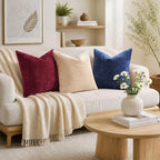 decorUhome Fall Chenille Pebble Beige Throw Pillow Covers 26x26 Inch Set of 2, Decorative Soft Couch Pillow Covers Solid Dyed Accent Euro Sham Farmhouse Neutral Square Pillow Cases for Sofa - Image 3