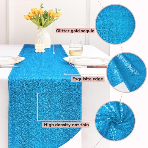 Sugargirl 10 Packs 12 x 72 inches Sequin Table Runner, Glitter Turquoise Table Runner for Birthday Party Supplies Wedding Holiday Celebration Event Decorations - Image 4