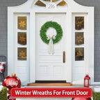22 Inch Boxwood Wreath for Front Door Realistic with Welcome Sign Faux Easter Green Preserved Boxwood Wreaths Outdoor Spring Wreaths for Front Door Outside for Porch Farmhouse Wall Home Decor - Image 4