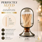 Includes Matches ! | Smoke Gray Glass Matches Cloche | Grey Tinted Decorative Match Holder Jar for Candles Set Display Gift - Image 3