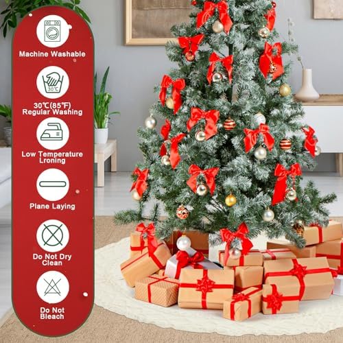 Drydiet 60 Inch Large White Knit Christmas Tree Skirt Xmas Tree Skirt Mat - Image 3