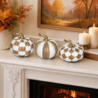 Briful 3-Piece Brown and White Resin Pumpkin Set, Modern Fall Decor - Image 5