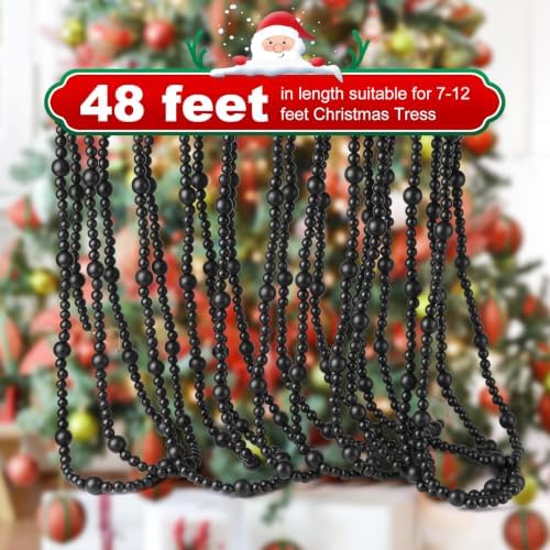 48Ft Christmas Wood Bead Garland Rustic Holiday Decor for Tree (Black) - Image 5