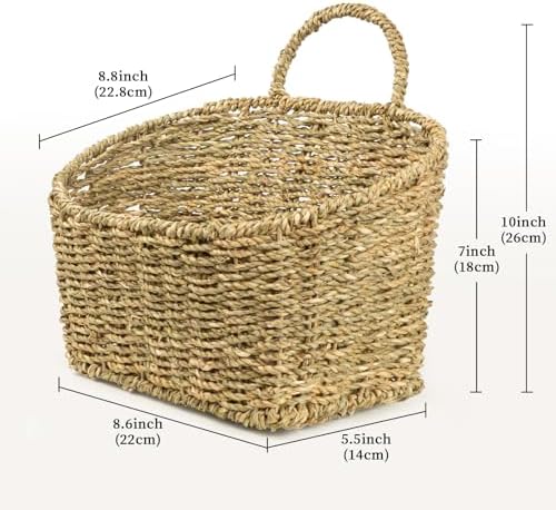 Hanging Wall Basket Handwoven Wicker Basket, Natural Seagrass - Image 2