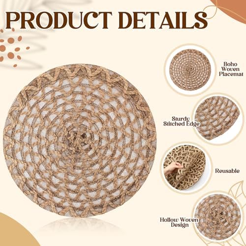 12 Pcs 15 Inch Round Burlap Placemat Boho Jute Woven Charger Bulk - Image 4