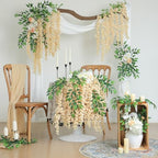 mizii 6Pcs Beige Wisteria Hanging Flowers 48" Silk Wisteria Artificial Flowers Garland Vines Fake Hanging Flowers Decoration for Wedding Flower Wall Backdrop Centerpieces Party Room Decor (Beige) - Image 5