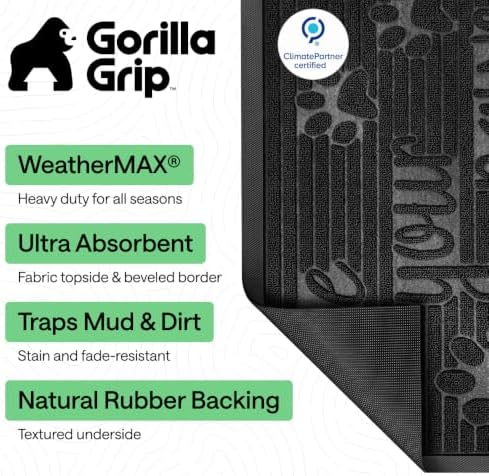 GORILLA GRIP WeatherMAX Door Mat, Indoor Outdoor Use, 35x23, Black Paw - Image 2